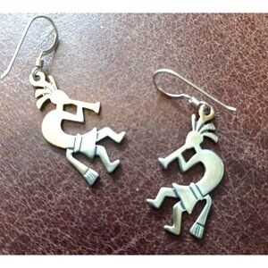 Native American Kokopelli Earrings Dangle Drop Wire Sterling Silver (1284)